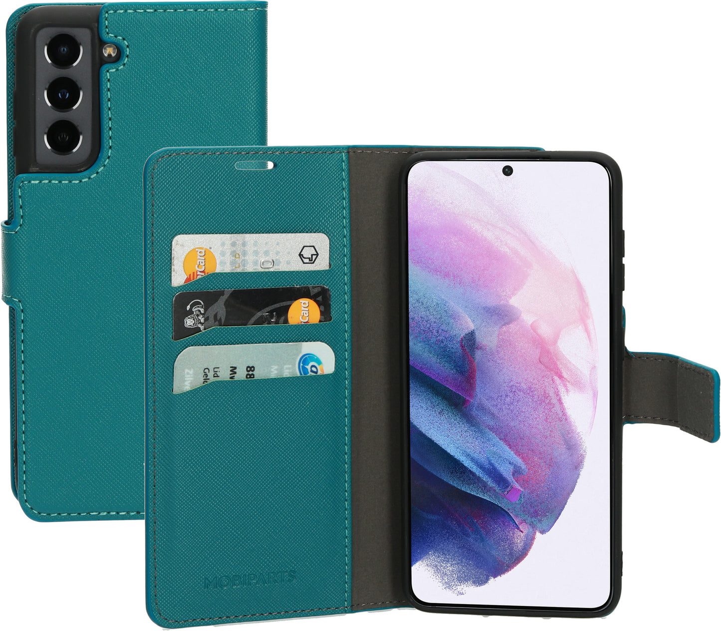 Mobiparts Saffiano Wallet Case Samsung Galaxy S21 Turquoise