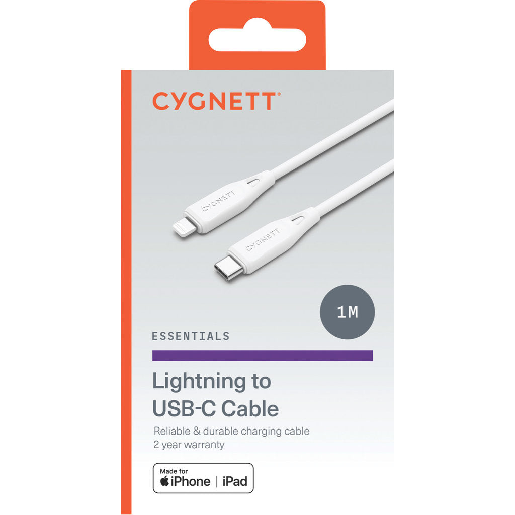 Cygnett Essentials Lightning to USB-C Cable 1m White