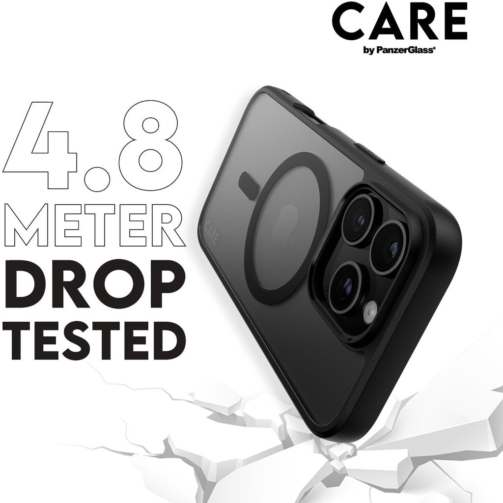 CARE by PanzerGlass Flagship Case Transparent Urban Combat w. Black Frame & MagSafe iPhone 16 Pro