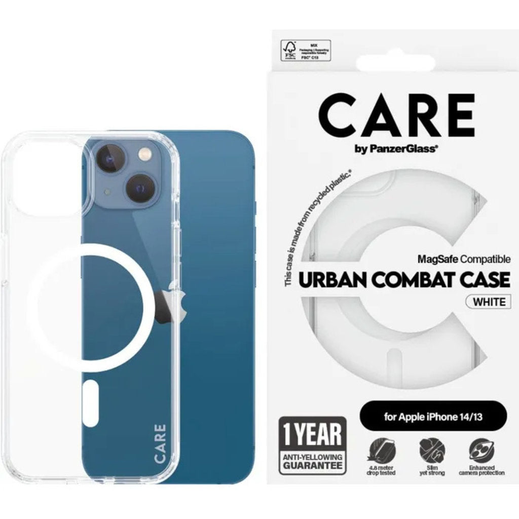 CARE by PanzerGlass Flagship Case Transparent Urban Combat w. White MagSafe iPhone 14/13