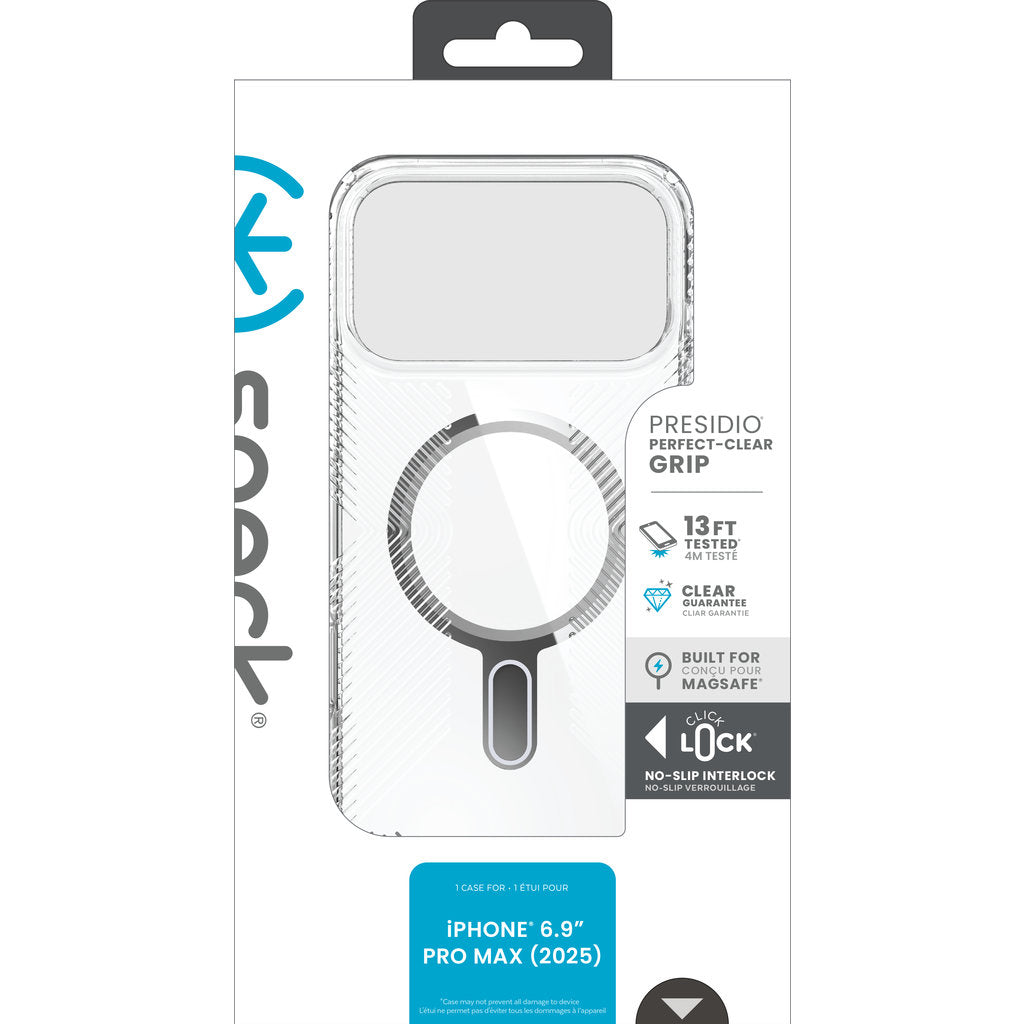 Speck Presidio Perfect Clear Grip + ClickLock Apple iPhone 17 Pro Max Clear - with Microban