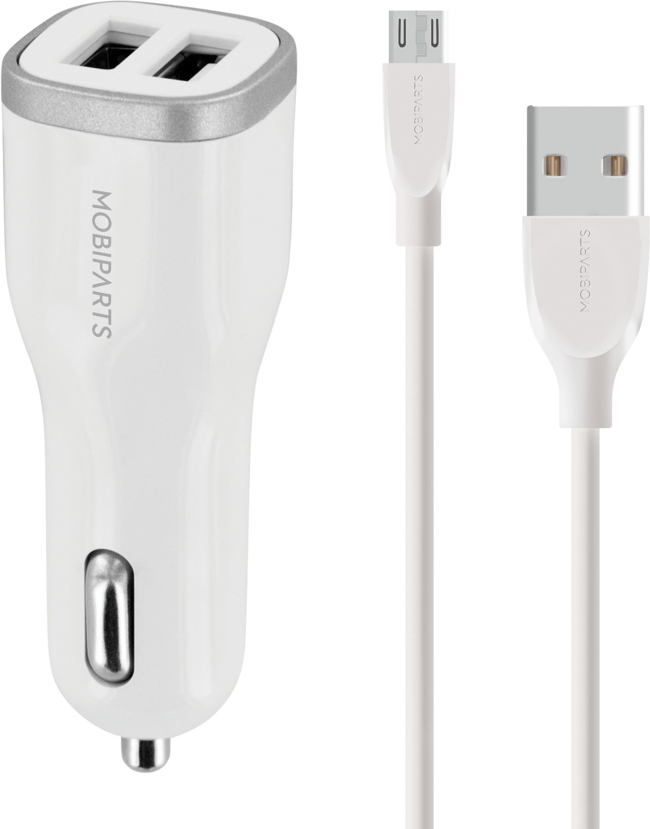 Mobiparts Car Charger Dual USB 24W/4.8A + Micro USB Cable White