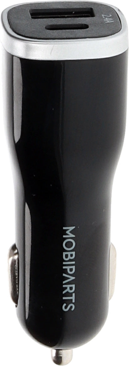 Mobiparts Car Charger Dual USB-A en USB-C 12W/2.4A Black