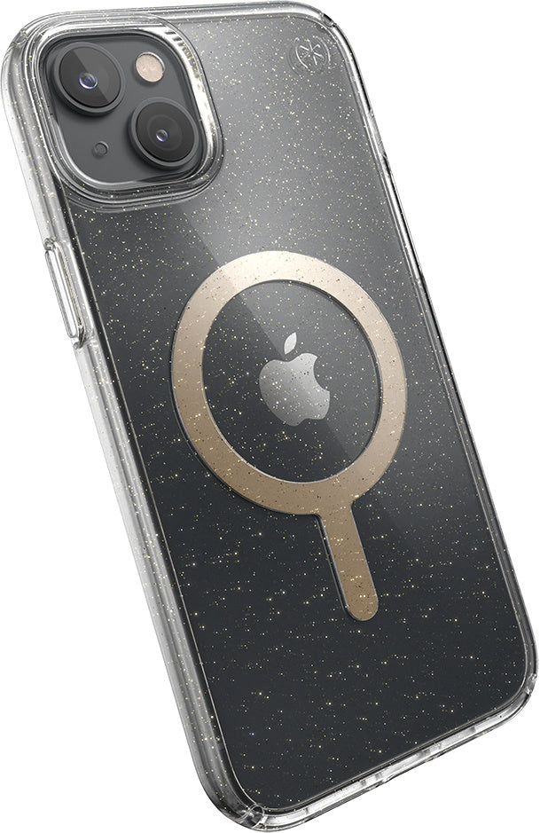 Speck Presidio Perfect Clear Glitter + MS Apple iPhone 14 Plus Clear / Gold Glitter - with Microban