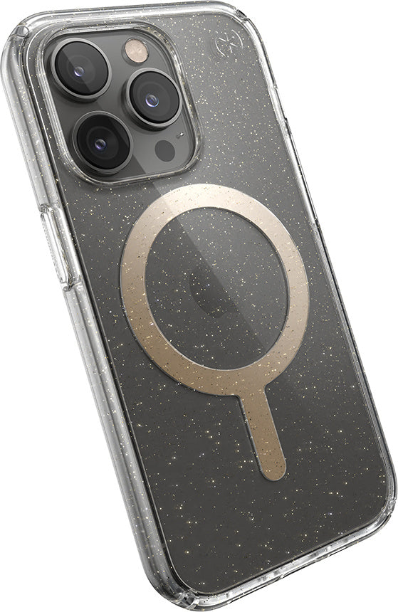 Speck Presidio Perfect Clear Glitter + MS Apple iPhone 14 Pro Clear / Gold Glitter - with Microban