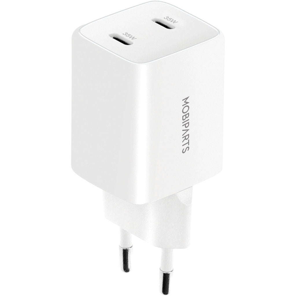 Mobiparts GaN Wall Charger Dual USB-C 35W White (with PD)