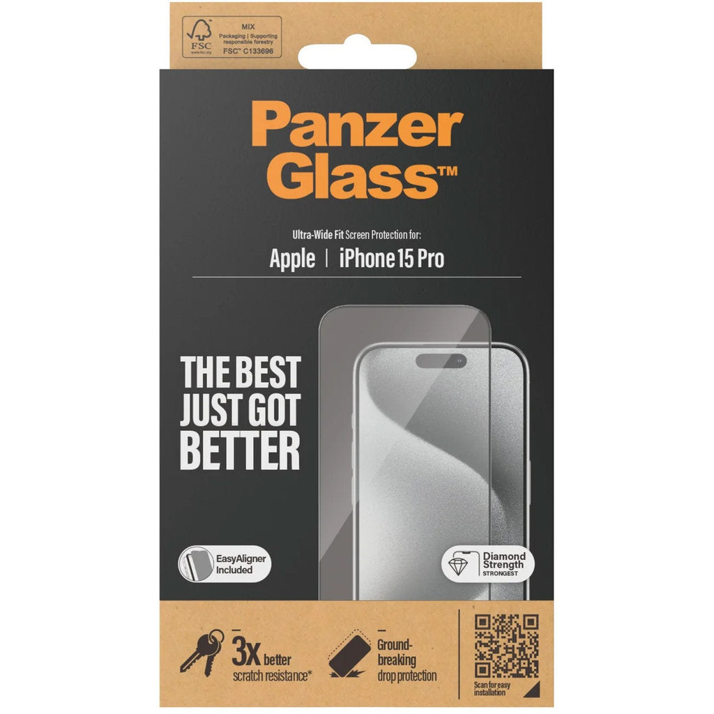 Panzerglass Apple iPhone 15 Pro - Ultra-Wide Fit with EasyAligner