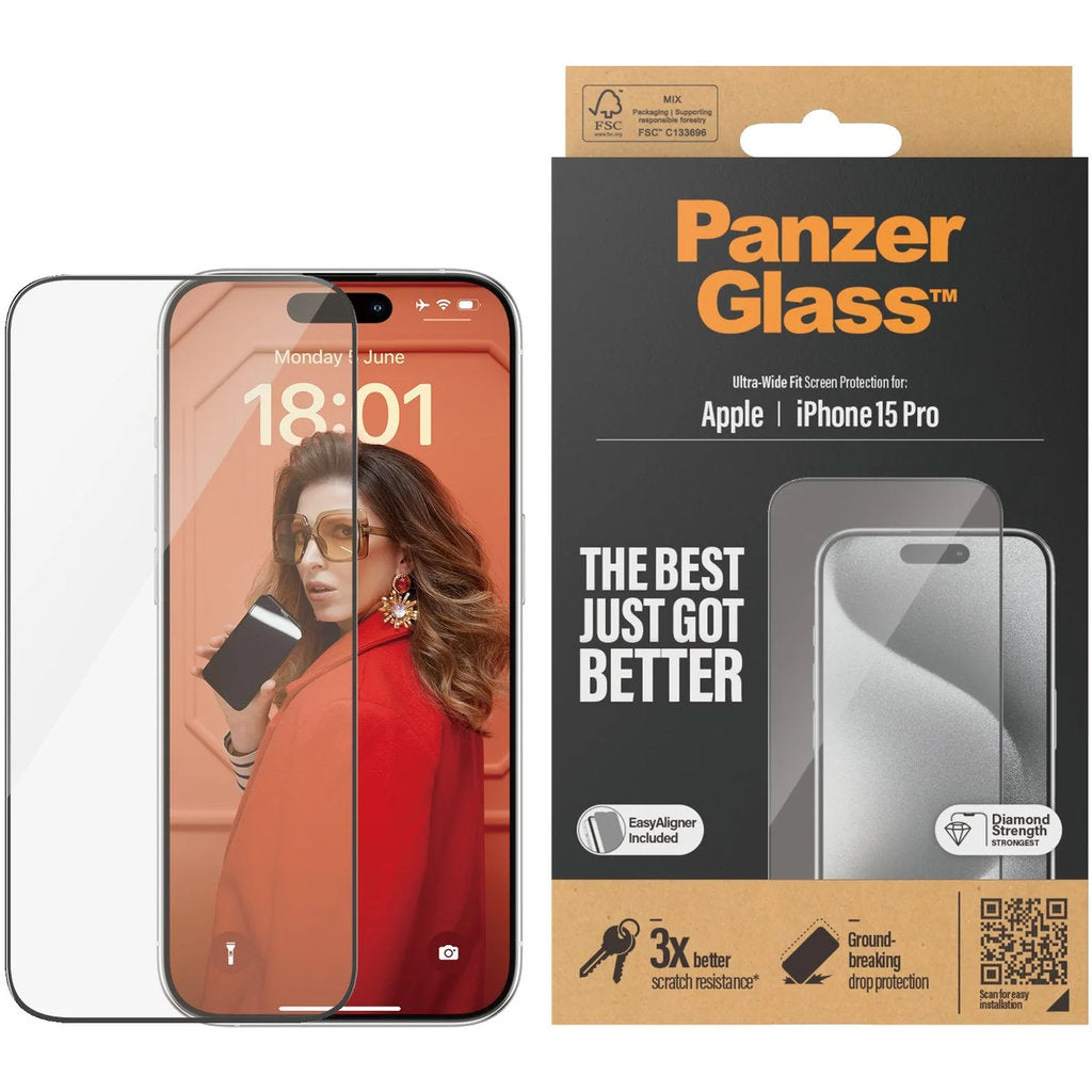 Panzerglass Apple iPhone 15 Pro - Ultra-Wide Fit with EasyAligner