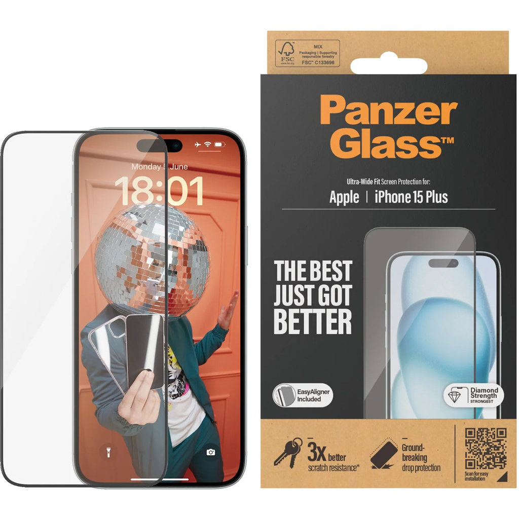 Panzerglass Apple iPhone 15 Plus - Ultra-Wide Fit with EasyAligner