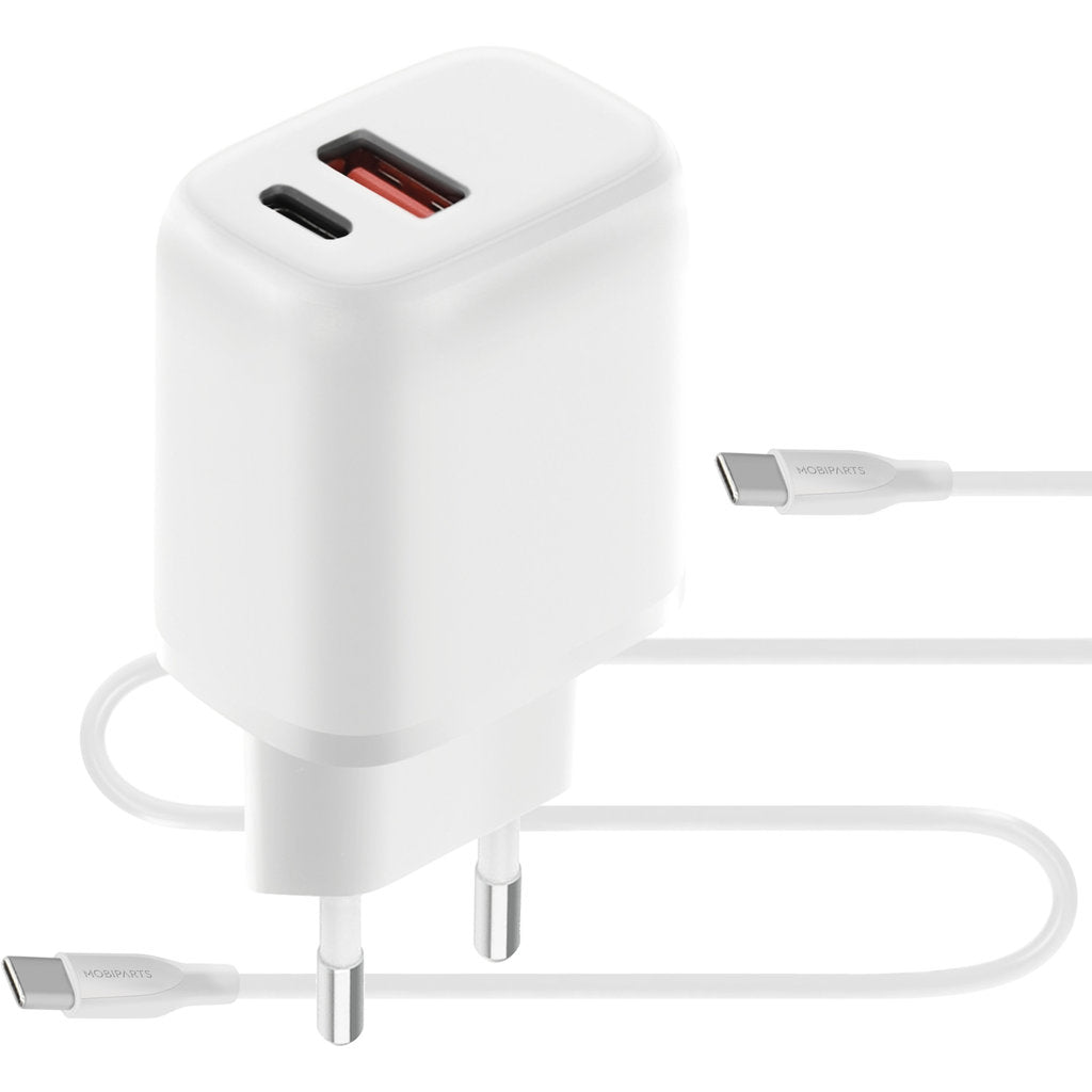 Mobiparts Wall Charger Dual USB-C/USB-A with USB-C to USB-C cable White
