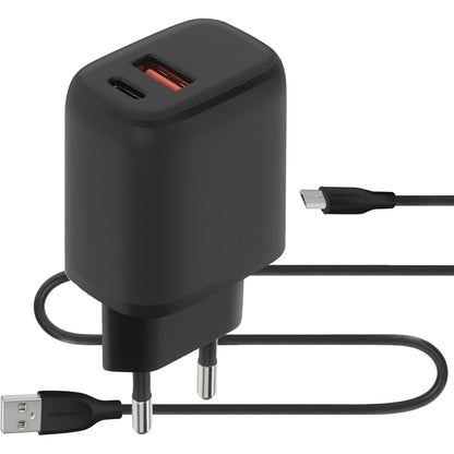Mobiparts Wall Charger Dual USB-C/USB-A with Micro USB Cable Black