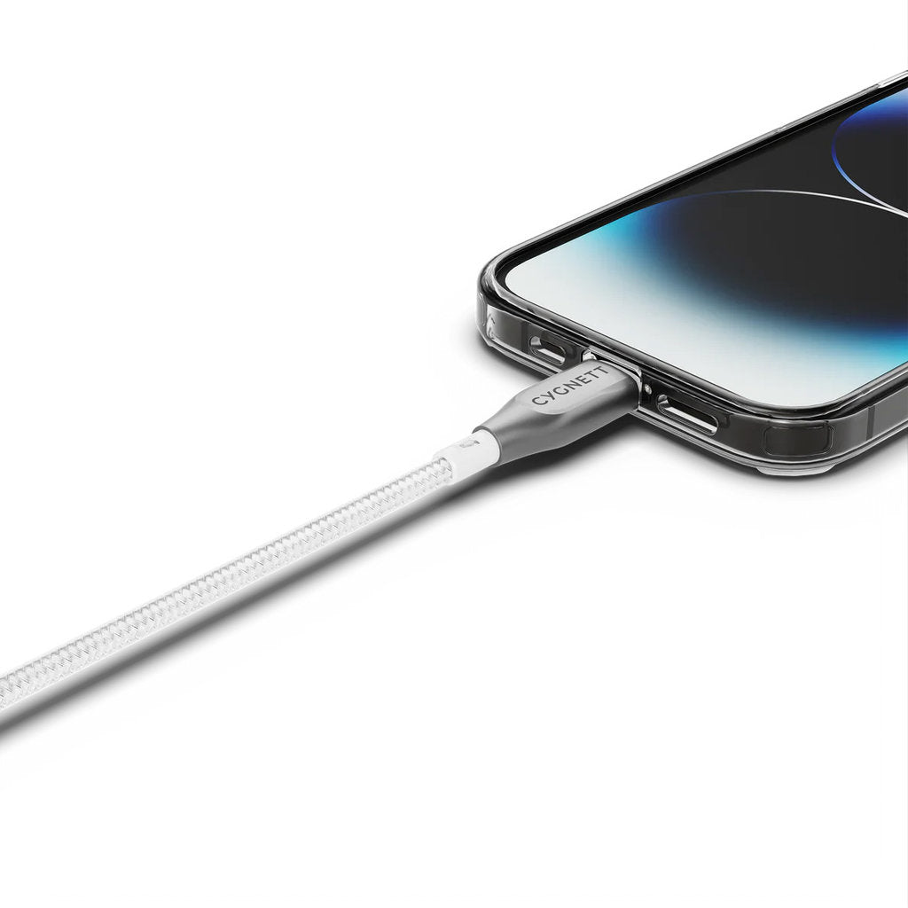 Cygnett Armoured Braided Lightning to USB-C Cable 2m White