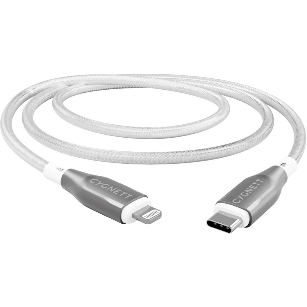 Cygnett Armoured Braided Lightning to USB-C Cable 2m White