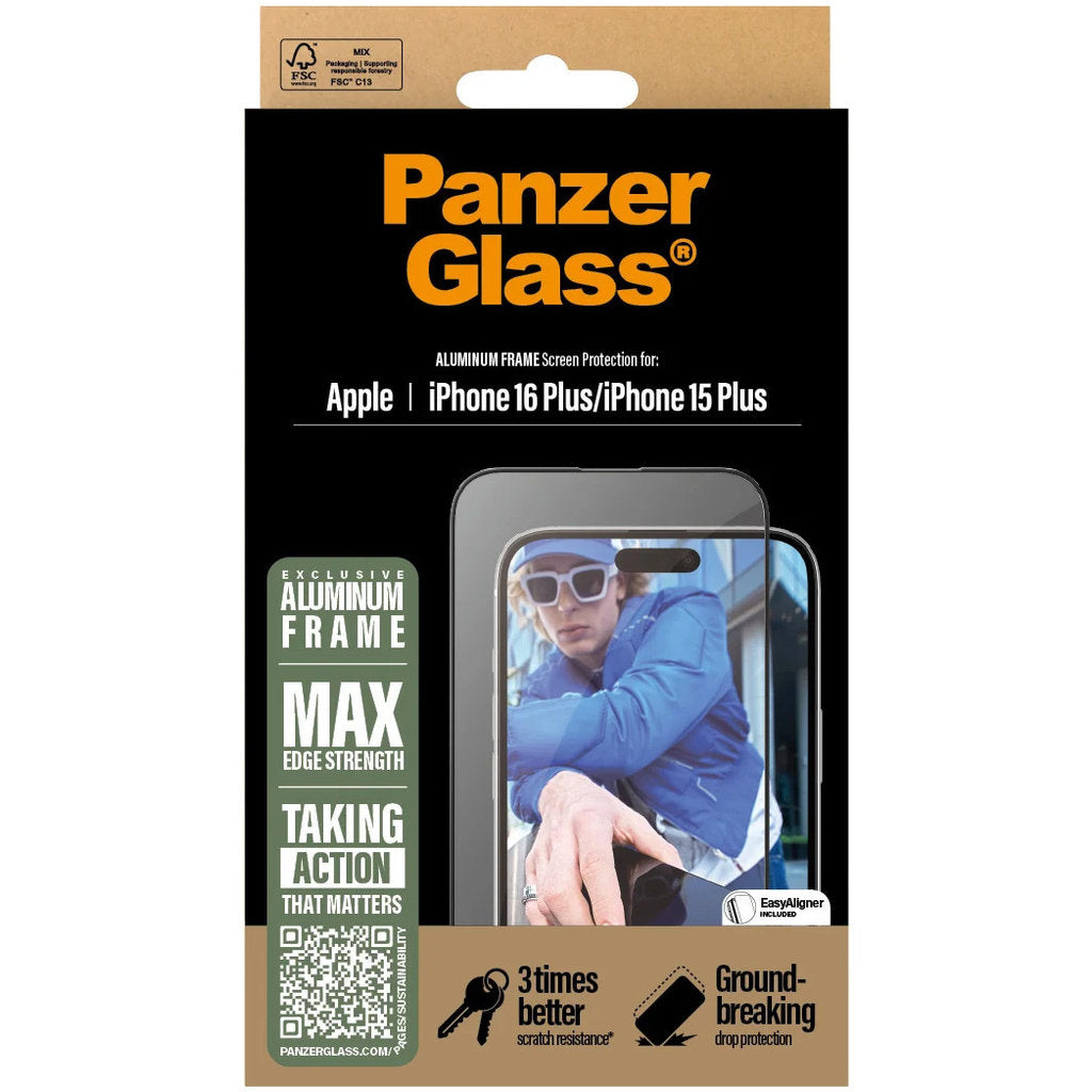 Panzerglass Apple iPhone 16 Plus/15 Plus - Ultra-Wide Fit with Aluminum Frame