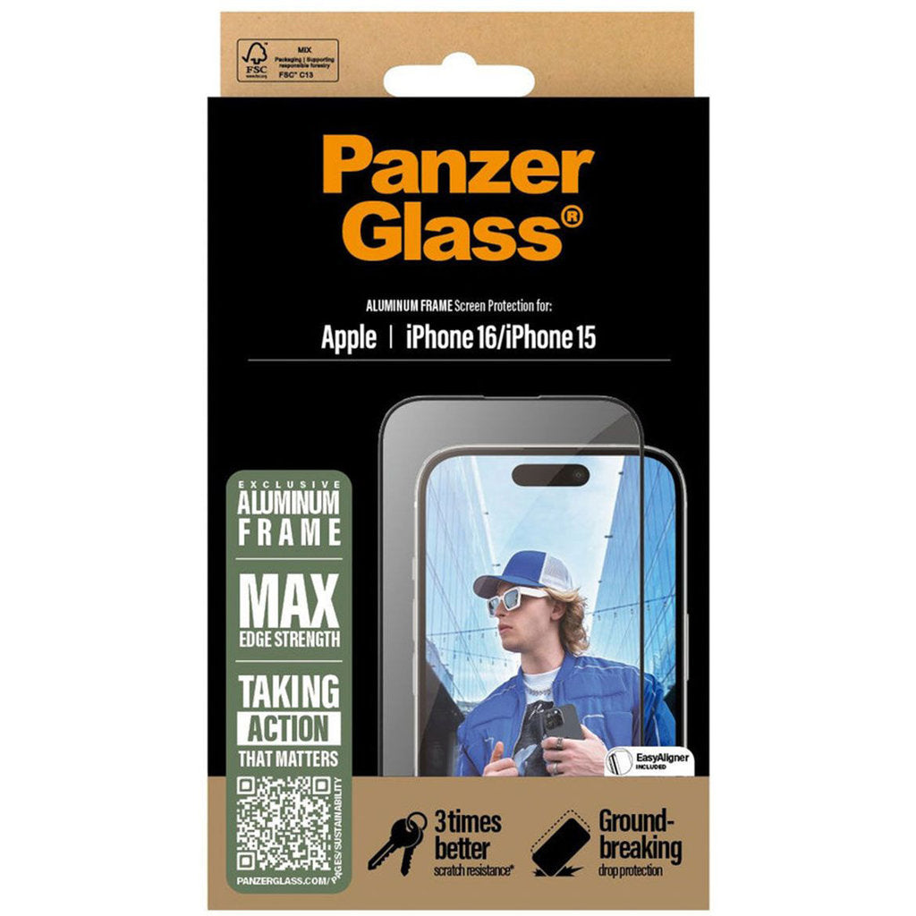 Panzerglass Apple iPhone 16/15 - Ultra-Wide Fit with Aluminum Frame