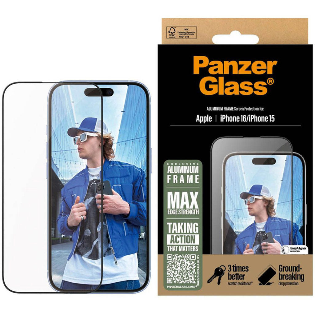 Panzerglass Apple iPhone 16/15 - Ultra-Wide Fit with Aluminum Frame