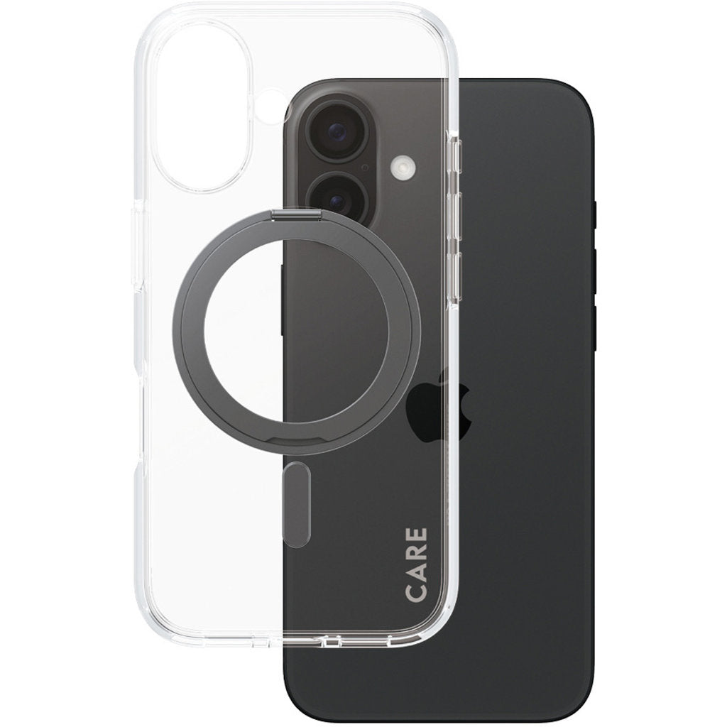 CARE by PanzerGlass Feature Case Transparent w. Black Kickstand & MagSafe iPhone 16