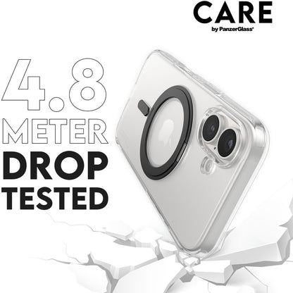 CARE by PanzerGlass Feature Case Transparent w. Black Kickstand & MagSafe iPhone 16