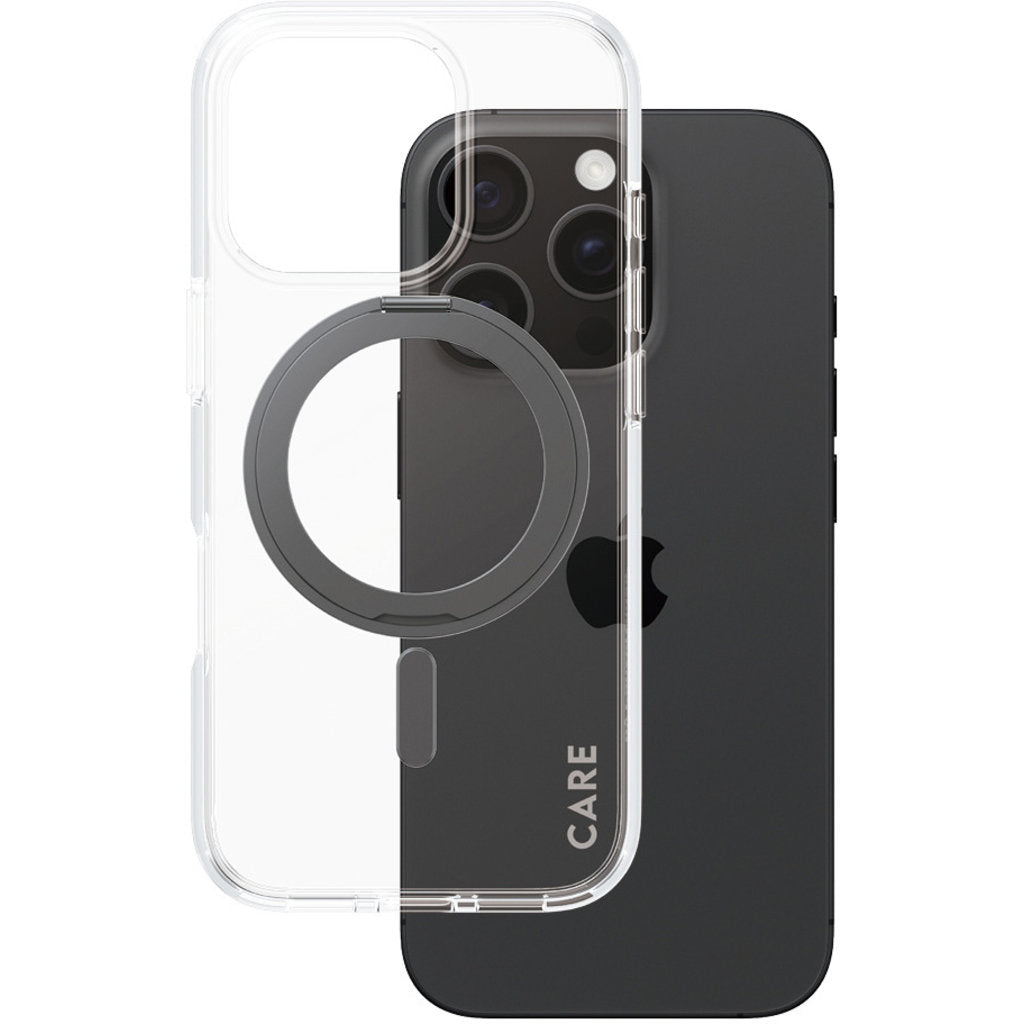 CARE by PanzerGlass Feature Case Transparent w. Black Kickstand & MagSafe iPhone 16 Pro