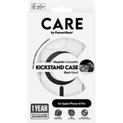 CARE by PanzerGlass Feature Case Transparent w. Black Kickstand & MagSafe iPhone 16 Pro