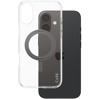 CARE by PanzerGlass Feature Case Transparent w. Black Kickstand & MagSafe iPhone 16 Plus