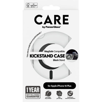 CARE by PanzerGlass Feature Case Transparent w. Black Kickstand & MagSafe iPhone 16 Plus