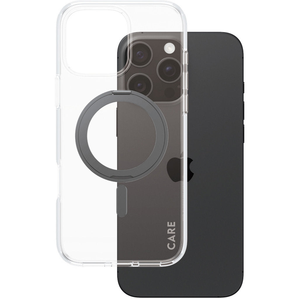CARE by PanzerGlass Feature Case Transparent w. Black Kickstand & MagSafe iPhone 16 Pro Max