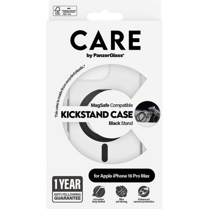 CARE by PanzerGlass Feature Case Transparent w. Black Kickstand & MagSafe iPhone 16 Pro Max
