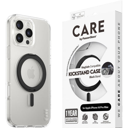 CARE by PanzerGlass Feature Case Transparent w. Black Kickstand & MagSafe iPhone 16 Pro Max