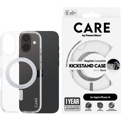 CARE by PanzerGlass Feature Case Transparent w. Silver Kickstand & MagSafe iPhone 16