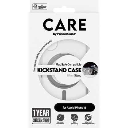CARE by PanzerGlass Feature Case Transparent w. Silver Kickstand & MagSafe iPhone 16