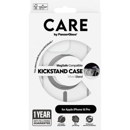 CARE by PanzerGlass Feature Case Transparent w. Silver Kickstand & MagSafe iPhone 16 Pro