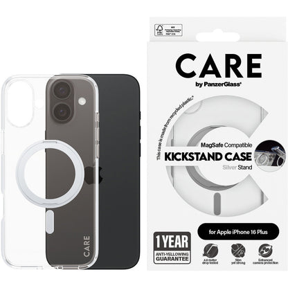CARE by PanzerGlass Feature Case Transparent w. Silver Kickstand & MagSafe iPhone 16 Plus