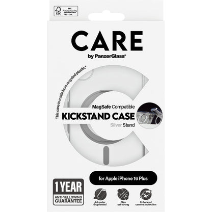 CARE by PanzerGlass Feature Case Transparent w. Silver Kickstand & MagSafe iPhone 16 Plus