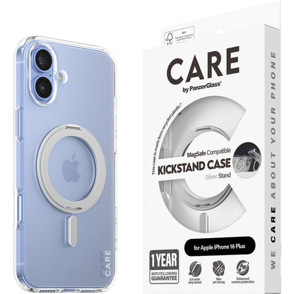 CARE by PanzerGlass Feature Case Transparent w. Silver Kickstand & MagSafe iPhone 16 Plus