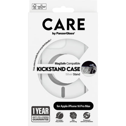 CARE by PanzerGlass Feature Case Transparent w. Silver Kickstand & MagSafe iPhone 16 Pro Max
