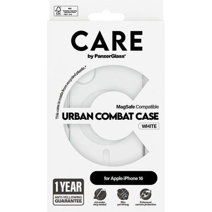 CARE by PanzerGlass Flagship Case Transparent Urban Combat w. White MagSafe iPhone 16