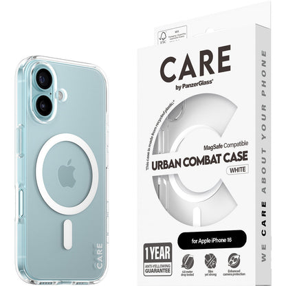 CARE by PanzerGlass Flagship Case Transparent Urban Combat w. White MagSafe iPhone 16