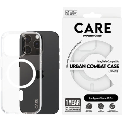 CARE by PanzerGlass Flagship Case Transparent Urban Combat w. White MagSafe iPhone 16 Pro