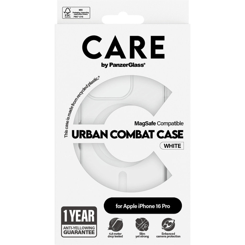 CARE by PanzerGlass Flagship Case Transparent Urban Combat w. White MagSafe iPhone 16 Pro