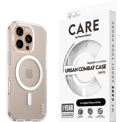 CARE by PanzerGlass Flagship Case Transparent Urban Combat w. White MagSafe iPhone 16 Pro