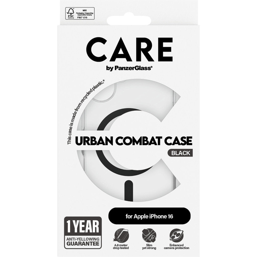 CARE by PanzerGlass Flagship Case Transparent Urban Combat w. Black MagSafe iPhone 16