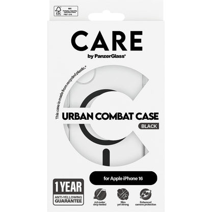 CARE by PanzerGlass Flagship Case Transparent Urban Combat w. Black MagSafe iPhone 16