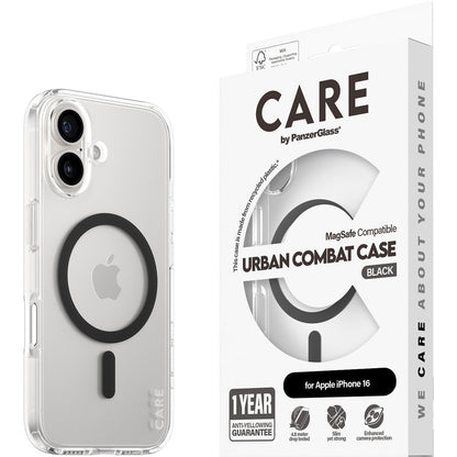 CARE by PanzerGlass Flagship Case Transparent Urban Combat w. Black MagSafe iPhone 16