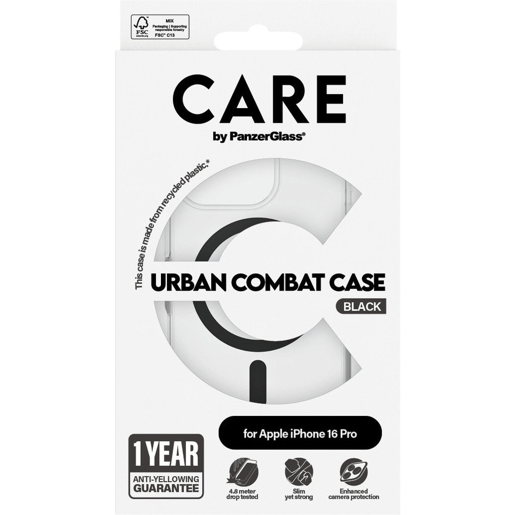 CARE by PanzerGlass Flagship Case Transparent Urban Combat w. Black MagSafe iPhone 16 Pro