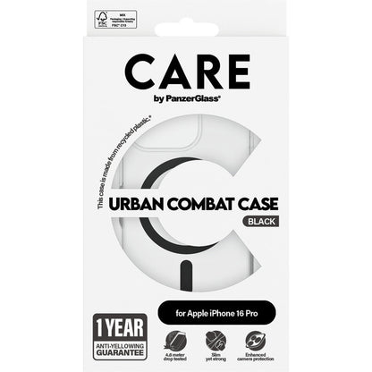 CARE by PanzerGlass Flagship Case Transparent Urban Combat w. Black MagSafe iPhone 16 Pro