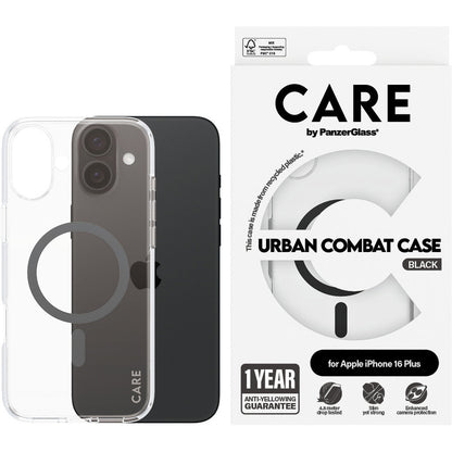 CARE by PanzerGlass Flagship Case Transparent Urban Combat w. Black MagSafe iPhone 16 Plus