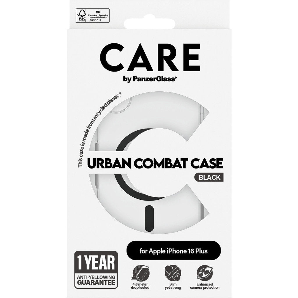 CARE by PanzerGlass Flagship Case Transparent Urban Combat w. Black MagSafe iPhone 16 Plus