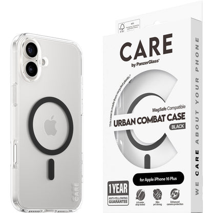 CARE by PanzerGlass Flagship Case Transparent Urban Combat w. Black MagSafe iPhone 16 Plus