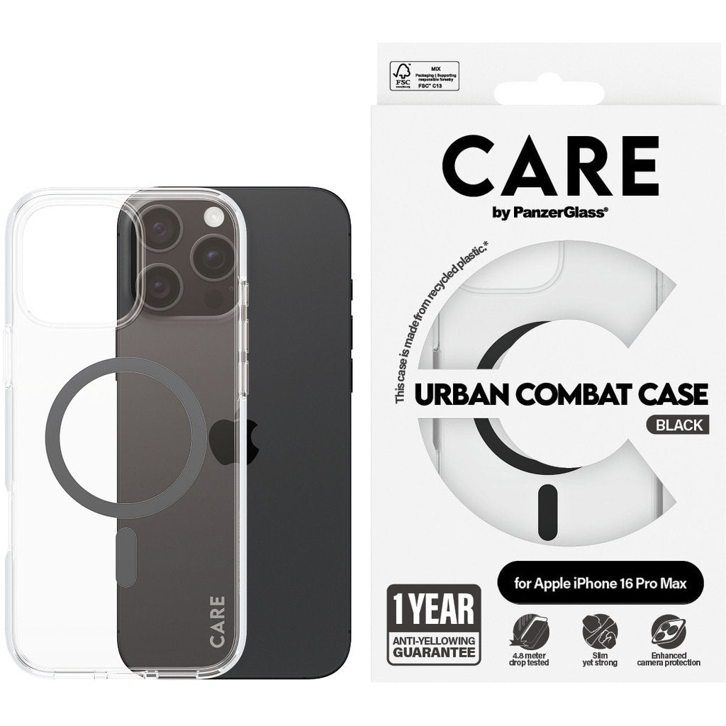 CARE by PanzerGlass Flagship Case Transparent Urban Combat w. Black MagSafe iPhone 16 Pro Max